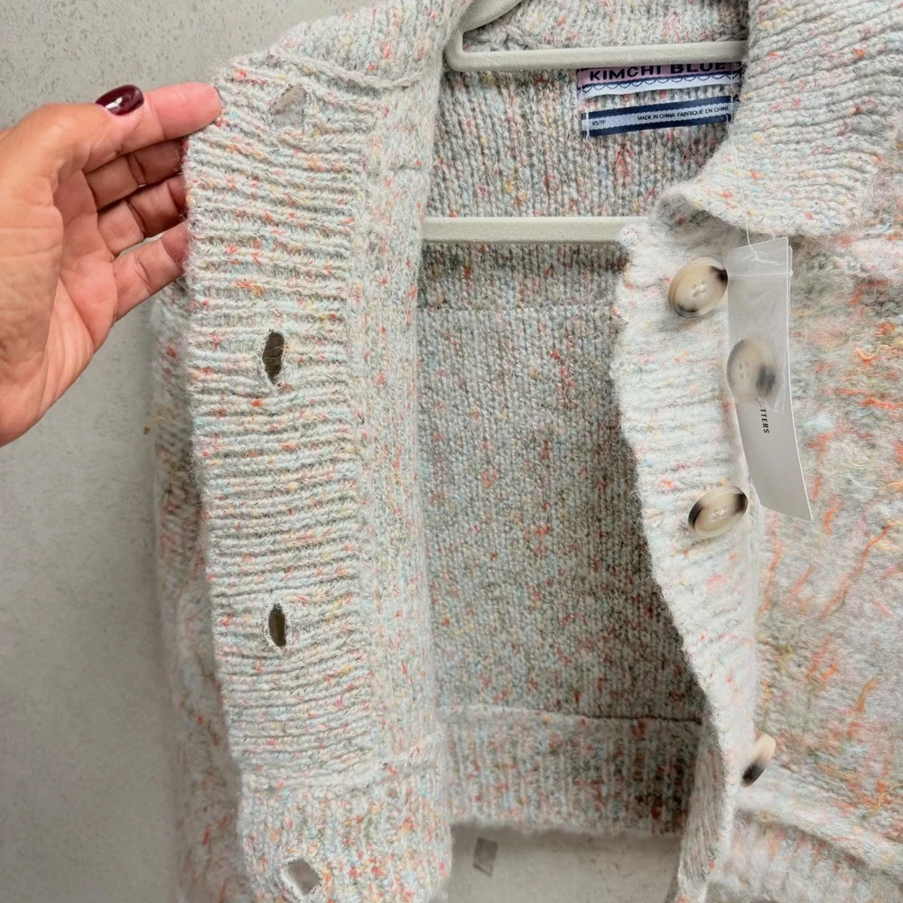 Urban Outfitters‎ Kimchi Blue XS Cropped Knit Button Up Multicolor Boho Sweater - Picture 10 of 10